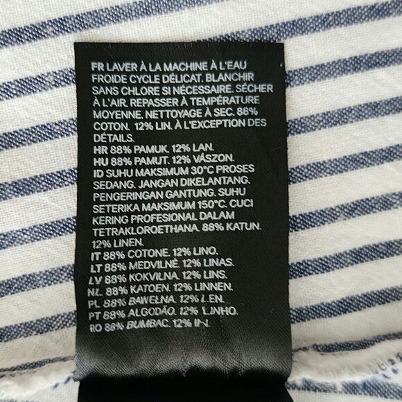 LOGG H&M One Shoulder Top Size 2 Linen Cotton White Blue Striped Embroidered - Picture 8 of 10